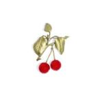 Simple And Sweet Cherry Enamel Leaf Brooch Silver - One Size