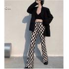 Checkered Boot-cut Pants Black & White - One Size