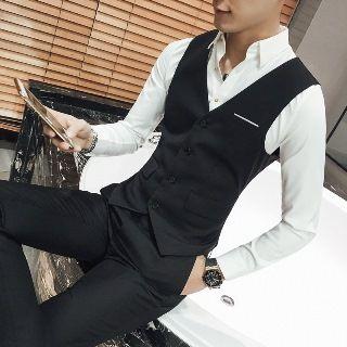 Set: Belted Vest + Slim-fit Dress Pants