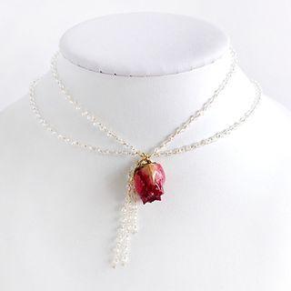 Flower Layered Rhinestone Alloy Choker Red - One Size