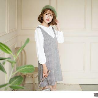 V-neck Cutout Back Pinstriped Pinafore Dress