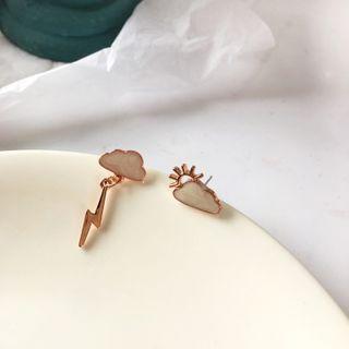 Cloud Glaze Asymmetrical Earring 1 Pair - S925 Silver Earring - White & Gold - One Size