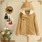 Cat Embroidered Fleece-lined Hooded Coat
