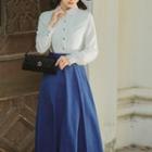 Set: Plain Blouse + Corduroy Midi A-line Skirt