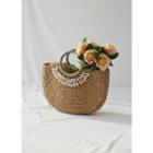 Contrast-handle Rattan Handbag Brown - One Size