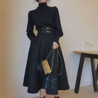 Set: Turtleneck Top + Midi A-line Skirt