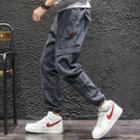 Drawstring Side Pocketed Plain Cargo Jeans
