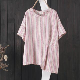 Striped Asymmetric Short-sleeve Top