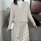 Lace Mock-two Long-sleeve Knit Top / Dot Midi Skirt