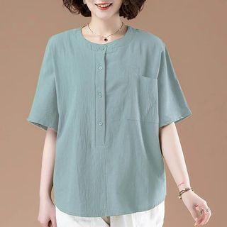 Short-sleeve Henley Tunic Shirt