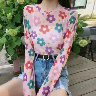 Print Long-sleeve Sheer T-shirt