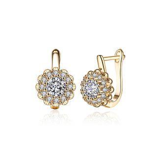 Brilliant Plated Champagne Gold Flower Earrings With Cubic Zircon Champagne - One Size