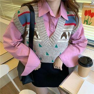 Patterned Sweater / V-neck Patterned Knit Vest