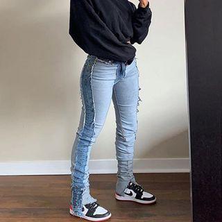 Distressed Paneled Skinny Jeans