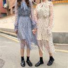 Star Printed Tie-neck Mesh Dress