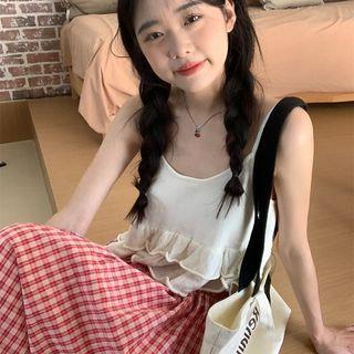 Flowy Cropped Camisole Top / Plaid Midi A-line Skirt