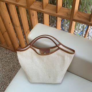 Contrast-trim Linen Blend Tote Bag Beige - One Size