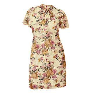 Plus Size Short Sleeve Floral Embroidered Mini Qipao Dress