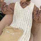 Plaid Long-sleeve Shirt Dress / Knit Vest