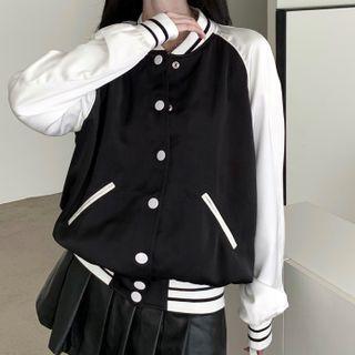 Two Tone Baseball Jacket Black & White - One Size