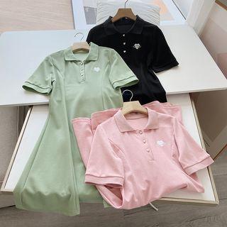 Short Sleeve Heart Embroidered Polo Dress