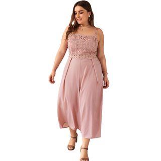Plus Size Spaghetti Strap Lace Panel Jumpsuit