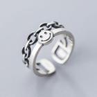 925 Sterling Silver Smiley Chained Layered Open Ring Ring - One Size