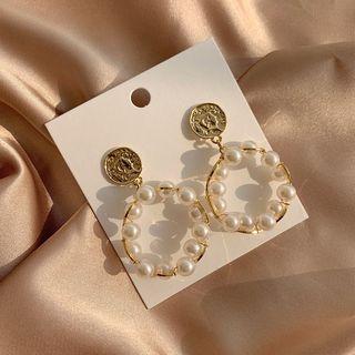 Faux-pearl Hoop Drop Earring / Clip-on Earring