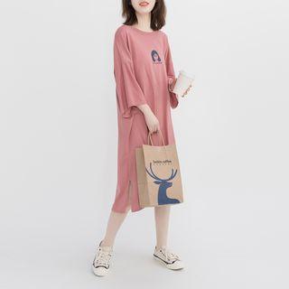 Printed 3/4-sleeve T-shirt Dress As Shown In Figure - One Size