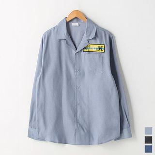 Open-placket Letter-appliqu  Denim Shirt