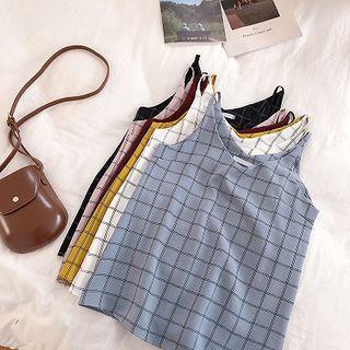 Spaghetti Strap Plaid Chiffon Top