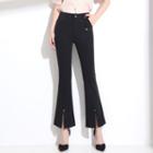 Front-slit Cropped Boot-cut Pants