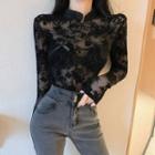 Long-sleeve Mandarin-collar Lace Top