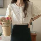 Puff-sleeve Button-up Blouse Beige - One Size