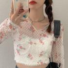 Long-sleeve Mesh T-shirt / Spaghetti Strap Lace Top