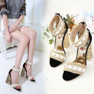 Ankle Strap Embellished Block Heel Sandals