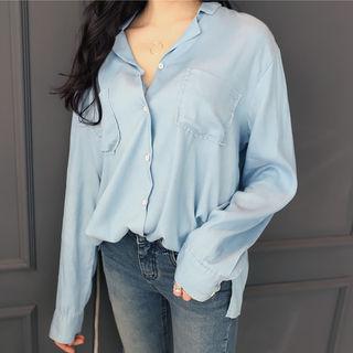 Dual-pocket Slit-hem Shirt