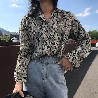 Long-sleeve Snake Skin Print Shirt