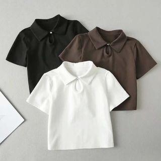 Short-sleeve Keyhole Front Polo Shirt