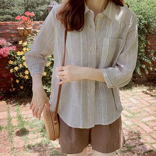 Checked Linen Shirt Beige - One Size