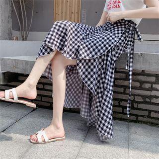 Plaid A-line Midi Wrap Skirt