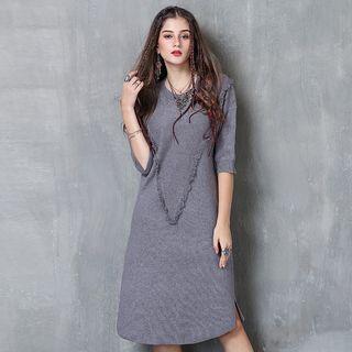 Fringed Elbow Sleeve Knit Dress