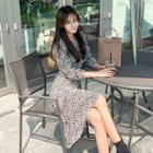 3/4-sleeve Leopard Print A-line Dress