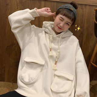 Plain Pocket Long-sleeve Hoodie