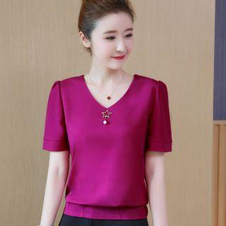 Short-sleeve V-neck Chiffon T-shirt