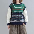 Paneled Sweater Green & White & Blue - One Size