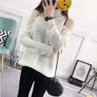 Cutout-shoulder Mock Neck Sweater