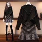Ruffle Sweater / Plaid Mini A-line Skirt / Set