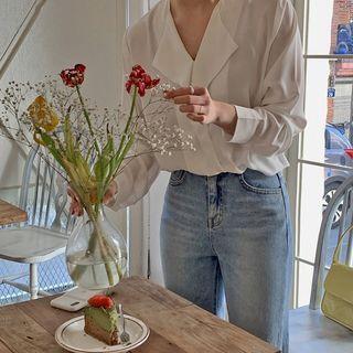 Wing-collar Crepe Blouse