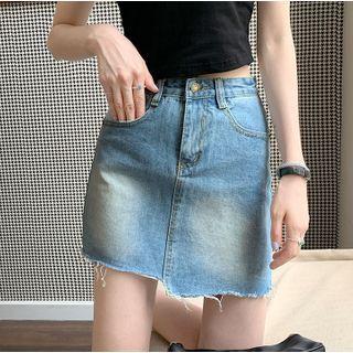Denim Asymmetrical Hem A-line Mini Skirt